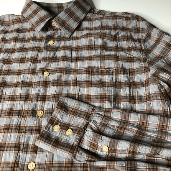 John Varvatos USA Medium Men Button Up Plaid Shirt - Picture 2 of 6